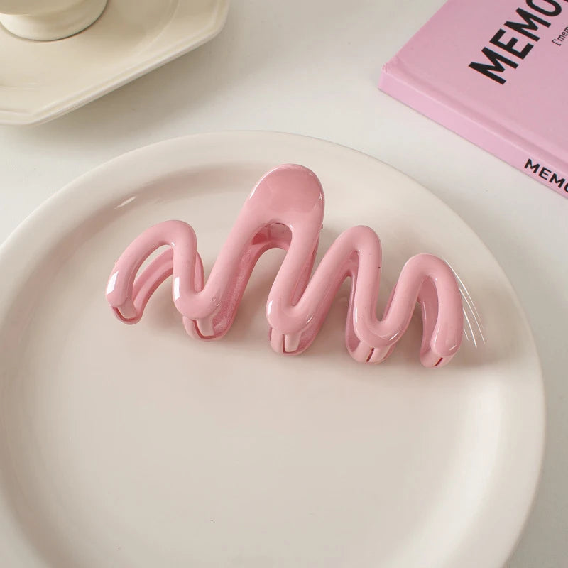 Dopamine Creamy Color Geometry Wave Line Back Head Hair Claw Hair Claw Clip Women Girl H detail view
