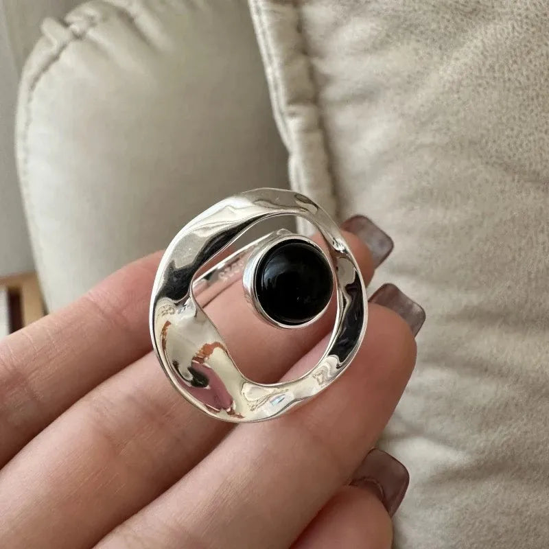 PANJBJ 925 Sterling Silve Multilayer Irregular Geometric Ring for Women Simple Char additional angle