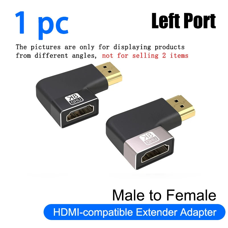 8K HDMI 2.1 Right Angle Adapter | 90 Degree Male to Female Connector for TV and Console detail view