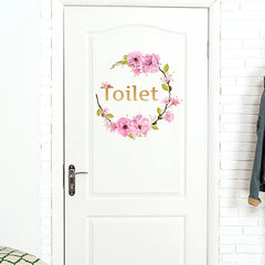 Flower Toilet Door Wall Stickers | Elegant Bathroom Decor Signs close-up view