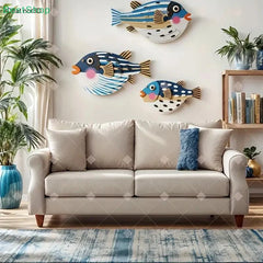 Three Fish Wall Hanging Decoration | Wooden Ocean Art for Living Room alternate view
