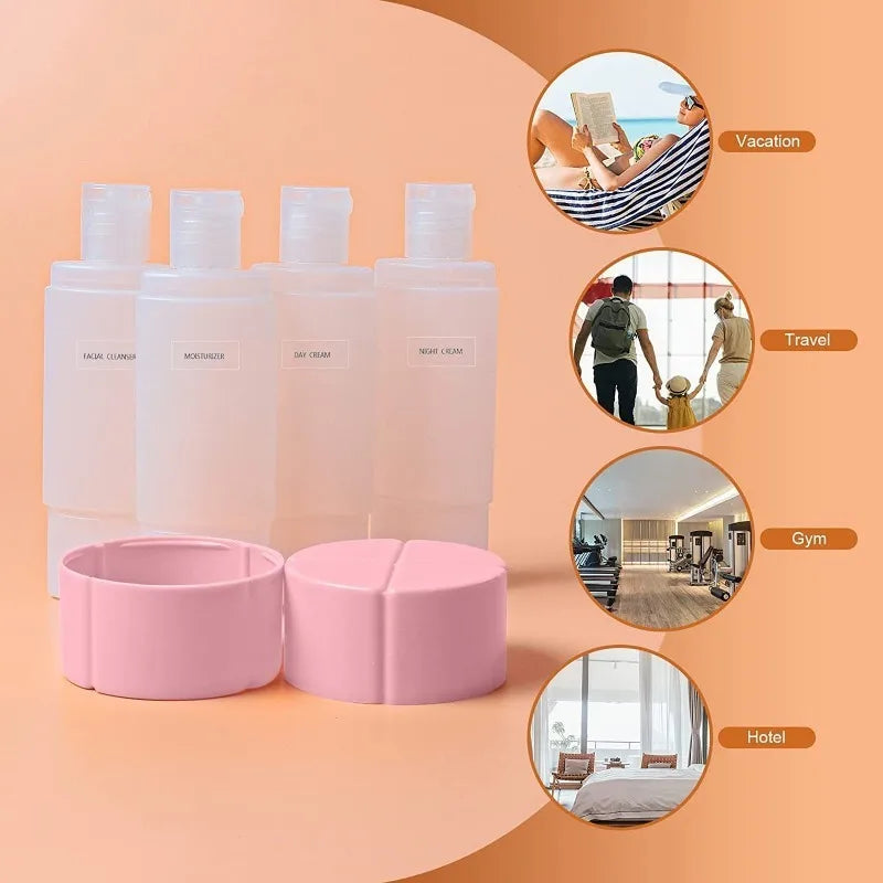 4-in-1 Leak-Proof Bottle 4 * 60ml for Travel Gym Camping Carry-On Travel Size Toiletri close-up view