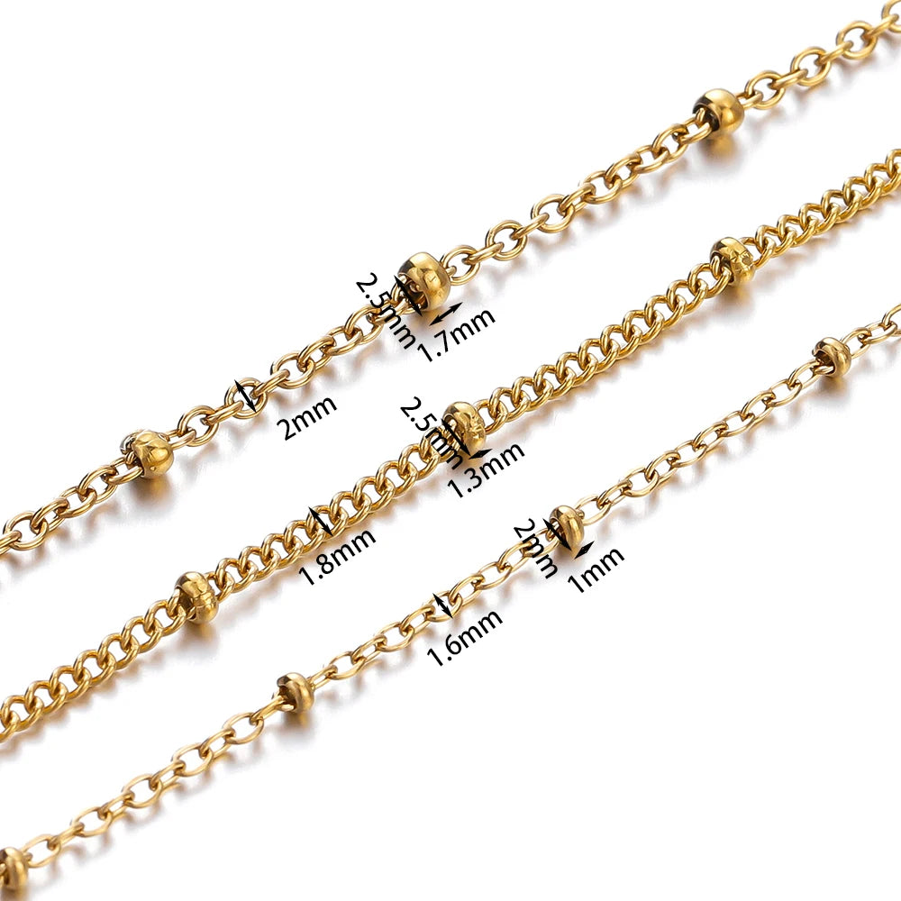 No Fade 2Meters Stainless Steel Chain Cross Chain with Beads for DIY Necklace Bracele alternate view