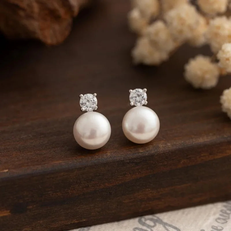 Dainashi 7-8mm Natural Freshwater Pearl Stud Earrings | Dainty Crystal Pearl Jewelry lifestyle view