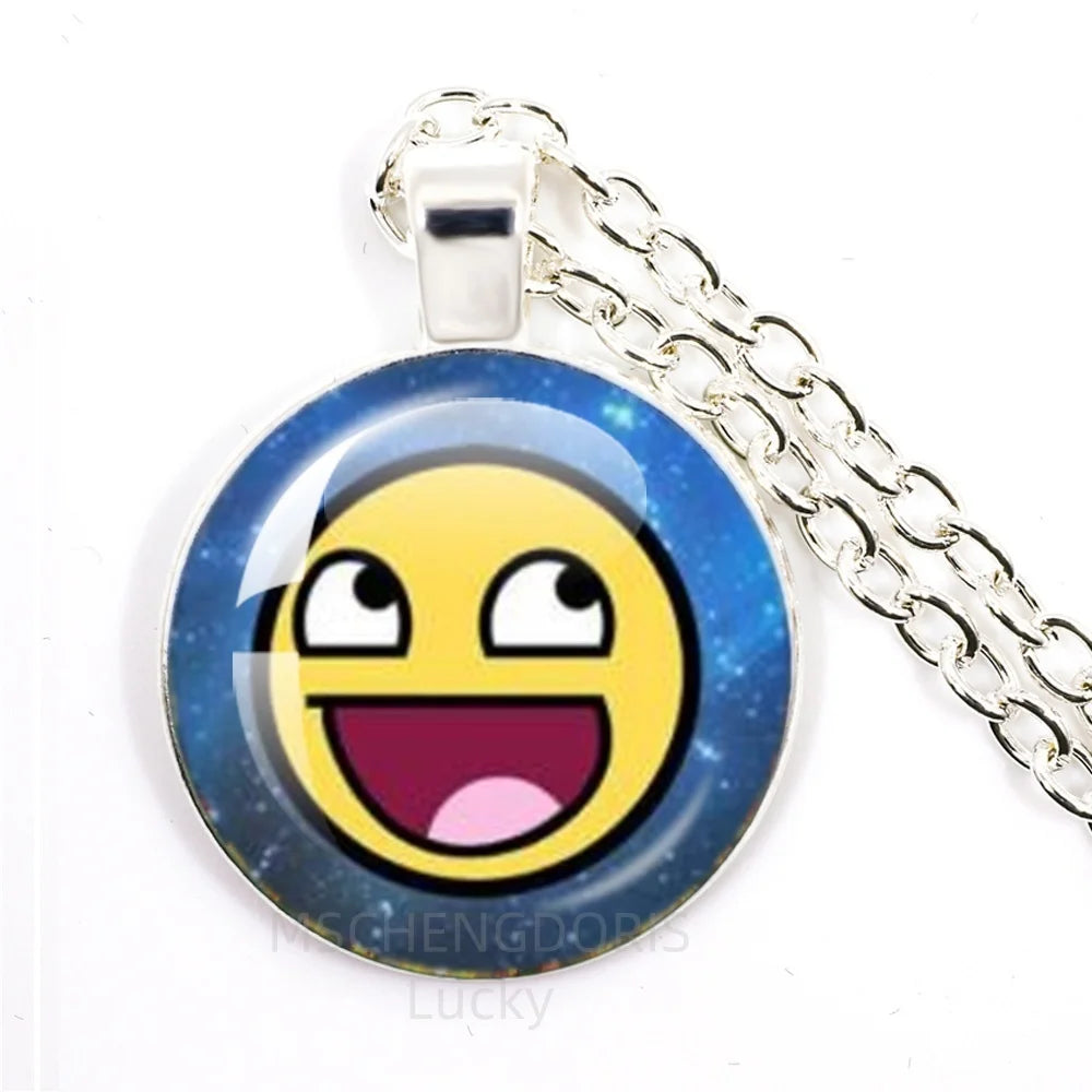 Funny Meme Cartoon Glass Pendant Necklace | Unisex Party Jewelry Gift additional angle