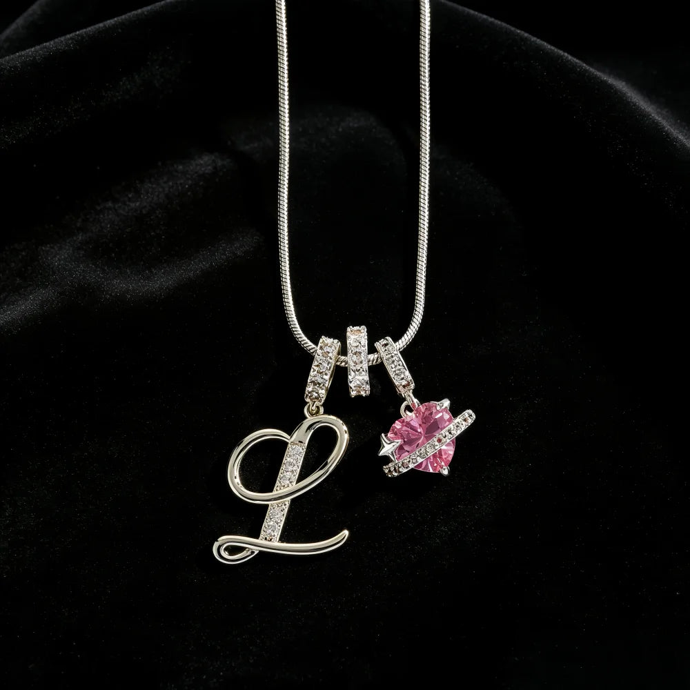 Gold Color Zircon Flower Pendant Necklace Female A-Z 26 Letter Alphabet Wedding Jew additional angle