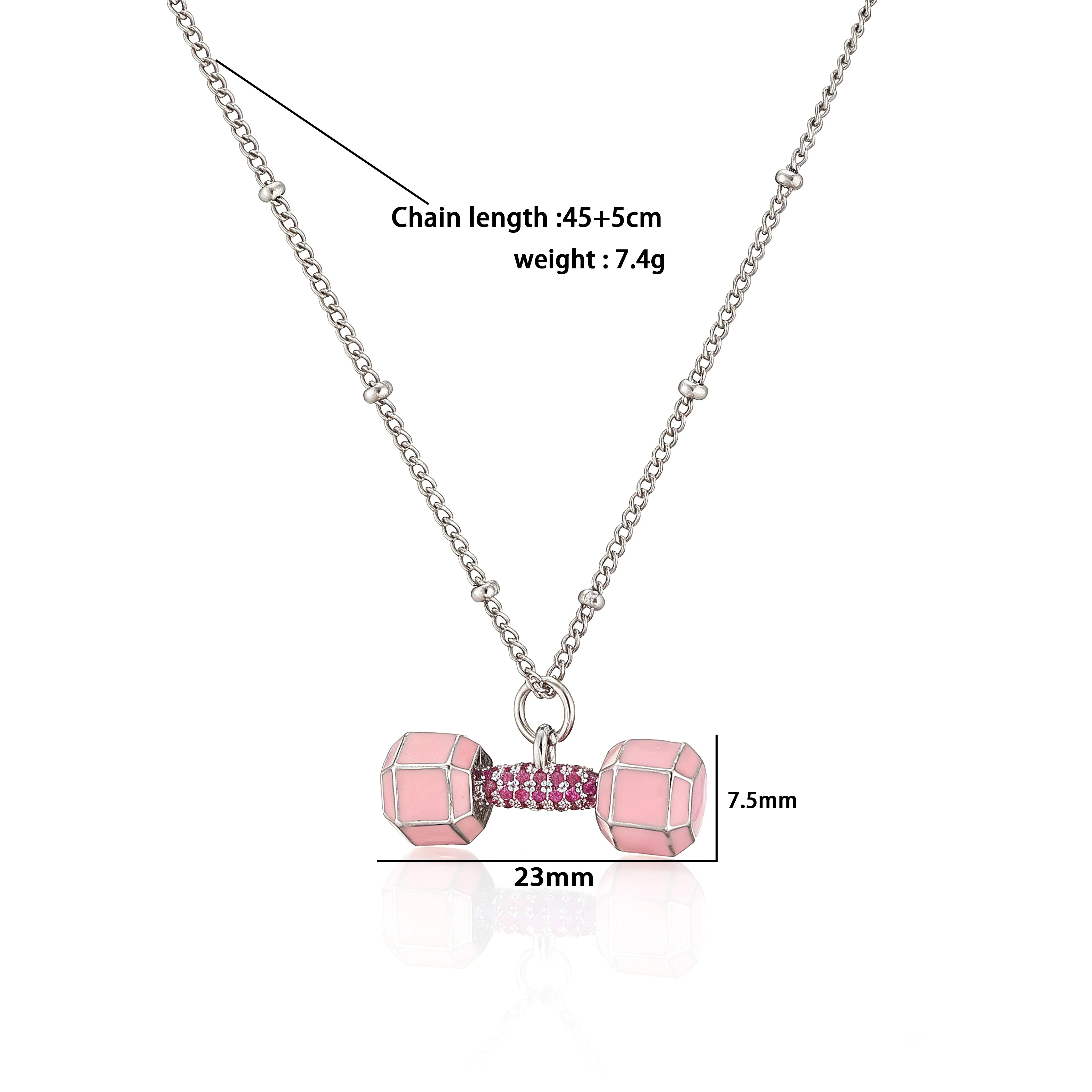 Small Dumbbell Pink Zirconia Charm Pendant Necklace Delicate Sweet Women's Jewelry Neckl detail view