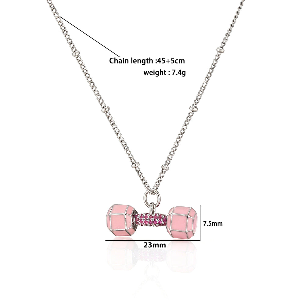 Small Dumbbell Pink Zirconia Charm Pendant Necklace Delicate Sweet Women's Jewelry Neckl detail view