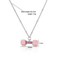Small Dumbbell Pink Zirconia Charm Pendant Necklace Delicate Sweet Women's Jewelry Neckl detail view
