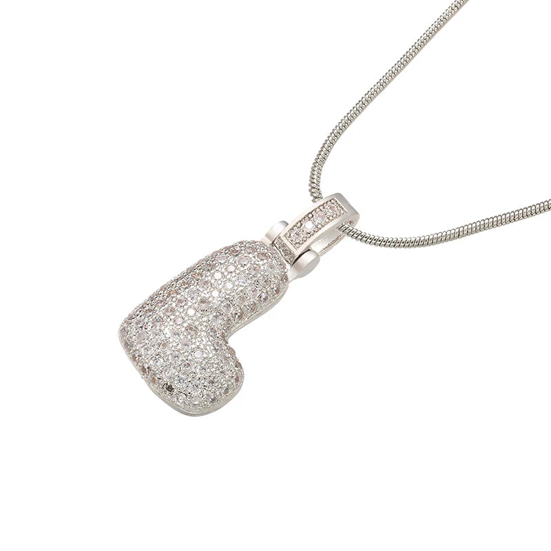 Silver Bubble Initial Letter Necklace | Customizable 26 Letters Pendant Jewelry for additional angle