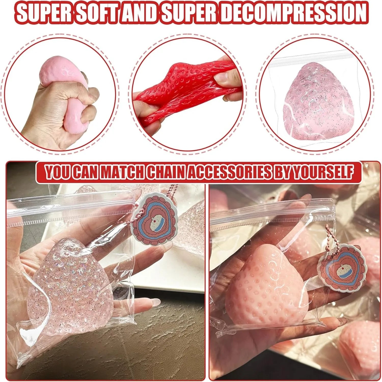 Strawberry Squishy Stress Toys Set | 3PCS Soft TPR Squeeze Fidget alternate view