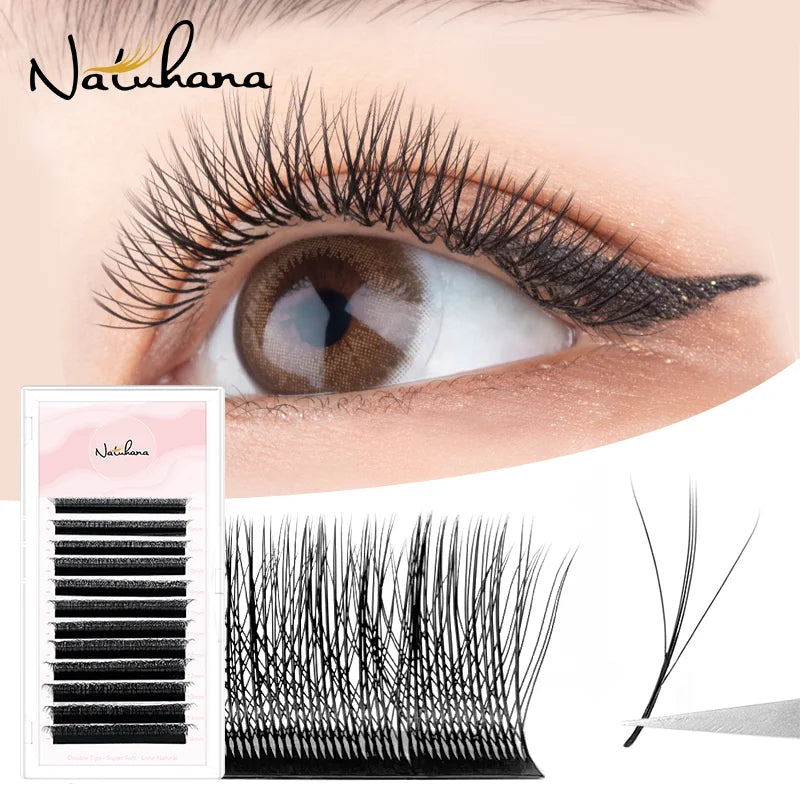 NATUHANA W Shape Eyelashes Extensions 3D 4D 5D 6D W Shaped Brown Black Clover Hand Ma alternate view