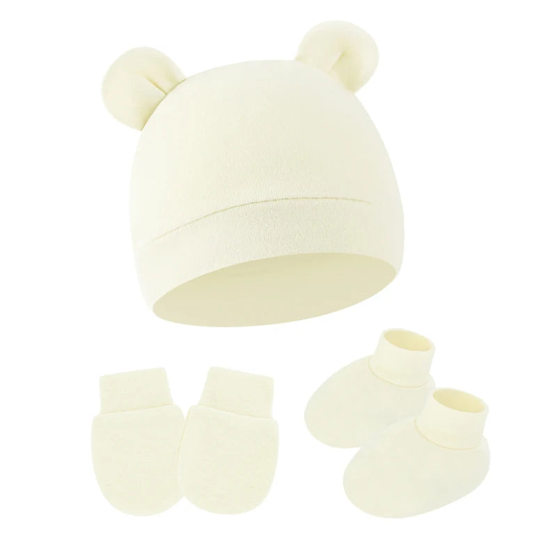 Cotton Newborn Hat Set | 3-Piece Baby Beanie Gloves and Socks for 0-6 Months additional angle