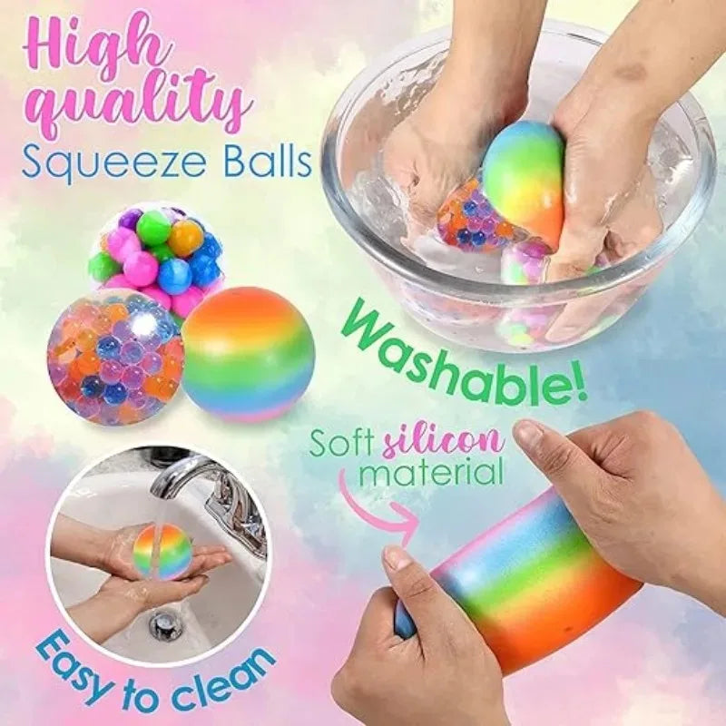 6PCS Mini Squishy Stress Balls Set Rainbow Squeeze Ball EDC Toy Sensory Fidget Toy Dur close-up view