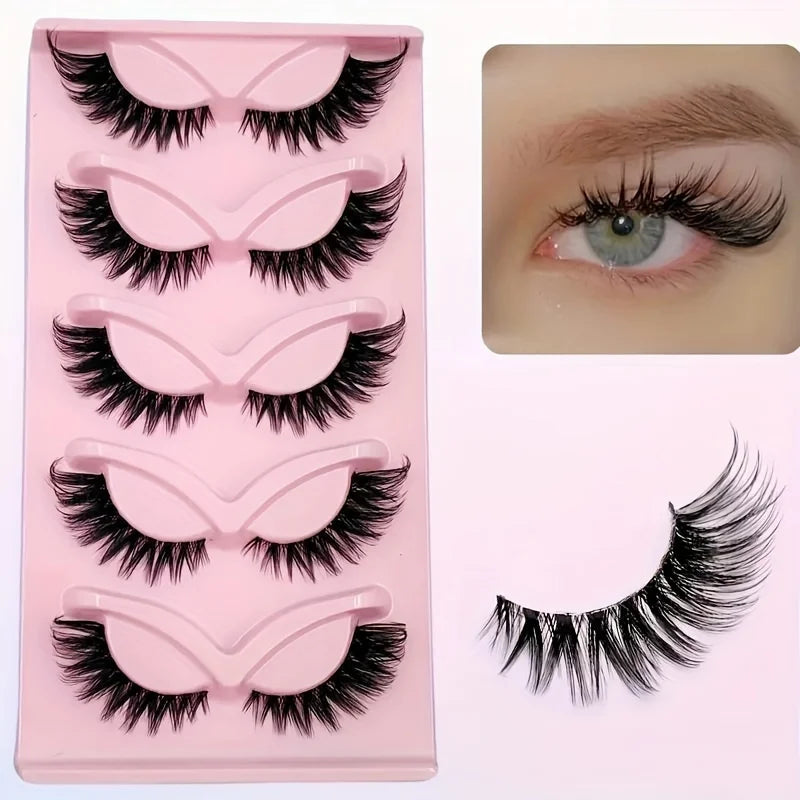 5 Pairs Cat Eye False Eyelashes | Hypoallergenic Natural Winged Lashes for Extended E lifestyle view
