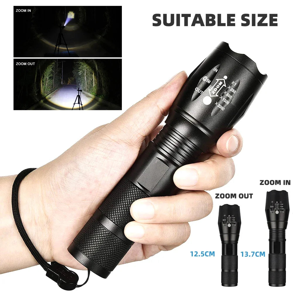 High Power LED Flashlight | Camping Torch with 5 Modes and Zoom alternate view