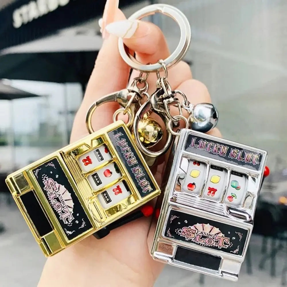 Mini Slot Machine Keychain Stainless Steel close-up view