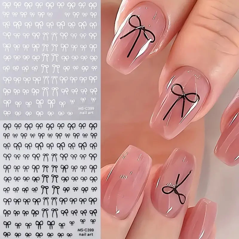 1/2pcs Black White Pink Mini Bowknot Design Nail Art Sticker Self Adhesive Lace Ribbons Bow Butterfl