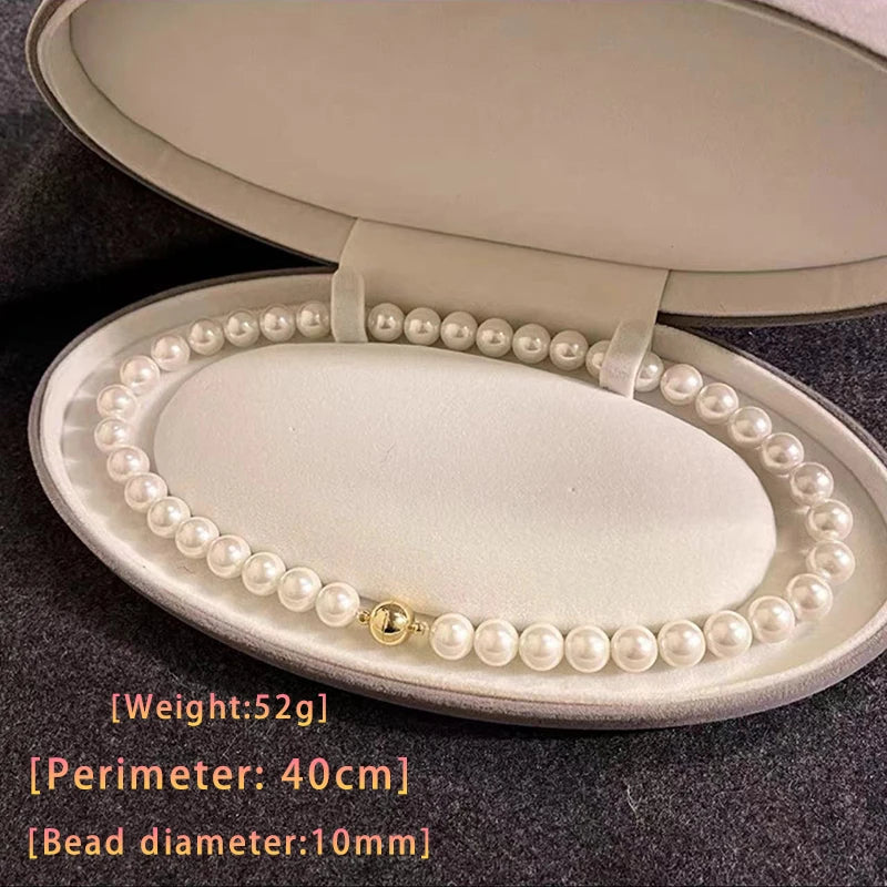 Girl’s Imitation Pearl Magnetic Round Buckle Beaded Choker Necklace | Elegant Collarbone detail view