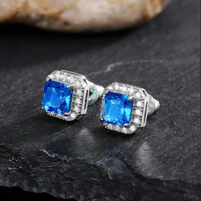Huitan Rectangle/Square Green Cubic Zircon Stud Earrings Women Elegant Party Accessor lifestyle view