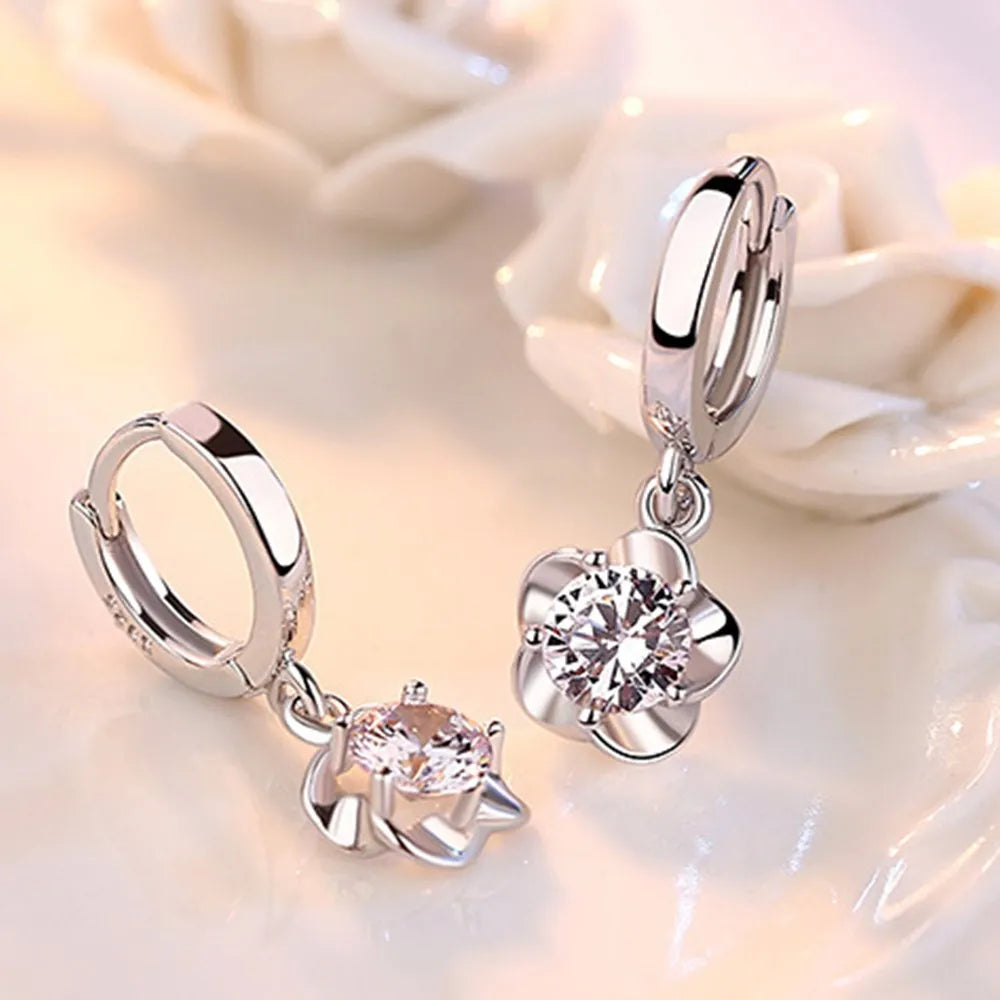 925 Sterling Silver Hoop Earrings with Purple and White Zircon | Fine Jewelry Gift close-up view