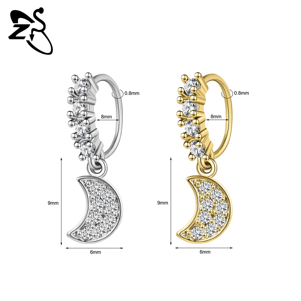 ZS 1 Piece 20G Trendy Hoop Nose Rings Women Moon Star Flower Pendant Septum Piercing lifestyle view