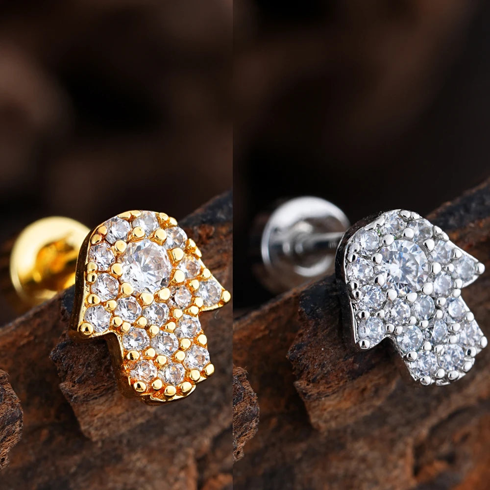 1pcs Crystals Zircon Ear Studs Smiling Crown Star-Style Earring Piercing Oreja Stainless Helix Cartilage Tragus Lobe Piercing