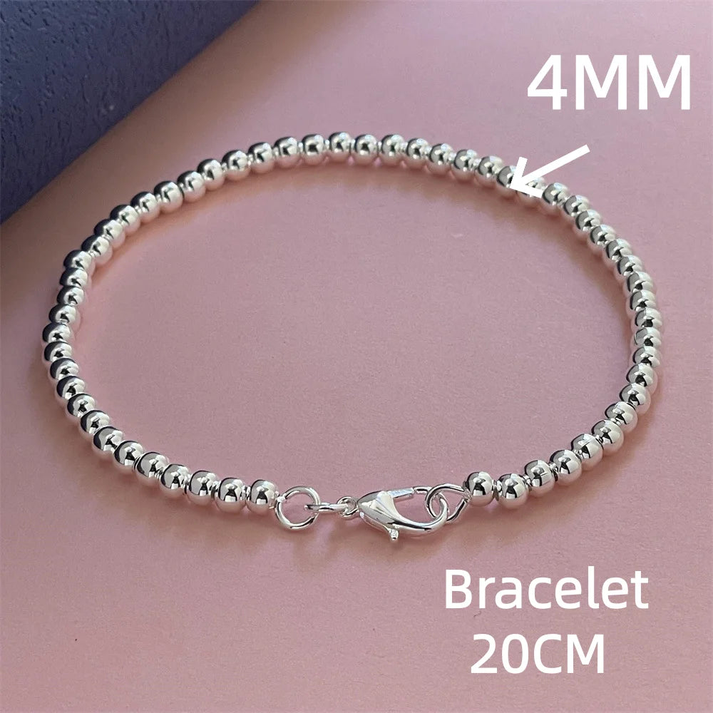 925 Sterling Silver Round Bead Chain Necklace 4/6/8mm Smooth Ball Beads 40-60CM Choke lifestyle view