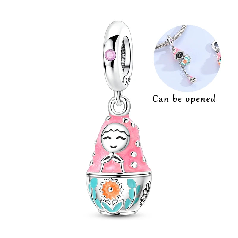 New 925 Sterling Silver Openable Charm Beads Matryoshka Mummy Easter Egg Whale Pendan lifestyle view