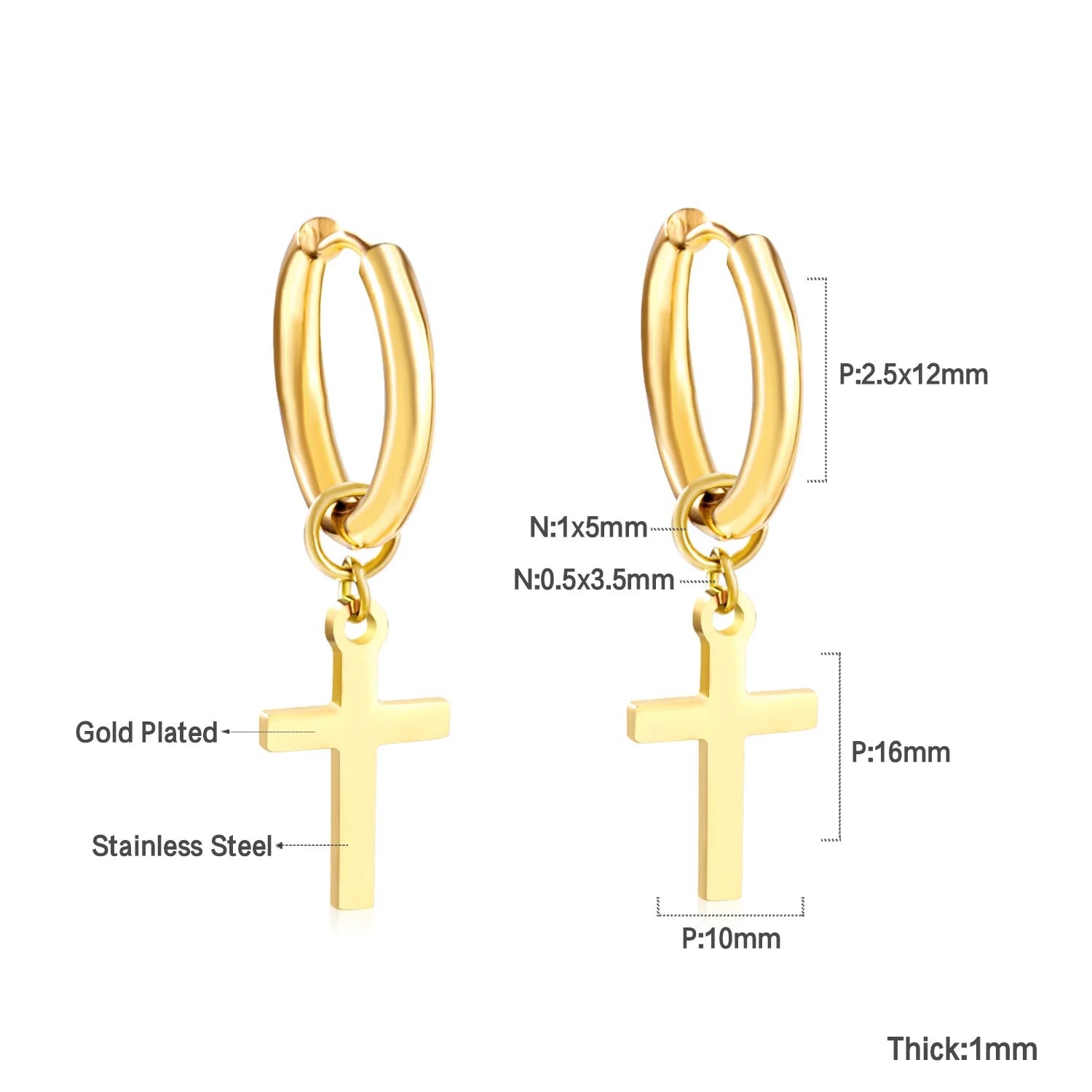 LUXUSTEEL Trendy Cross Women's Stainless Steel Hoop Earrings Colorful Metal Stud Drop Earrings Fashionable Jewelry Gift