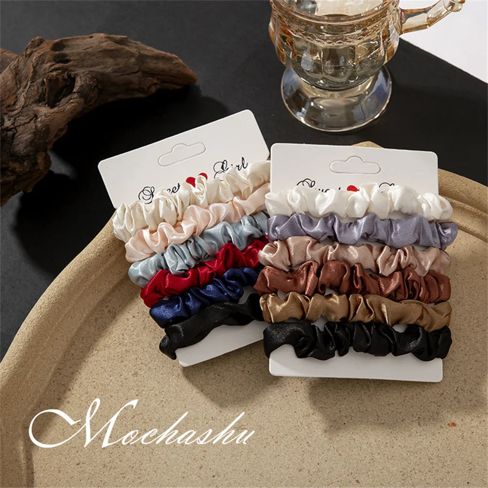 5/6pcs Simple Solid Color Elastics Hair Ties for Women Thick Hair Soft No hurt Hair Pony detail view