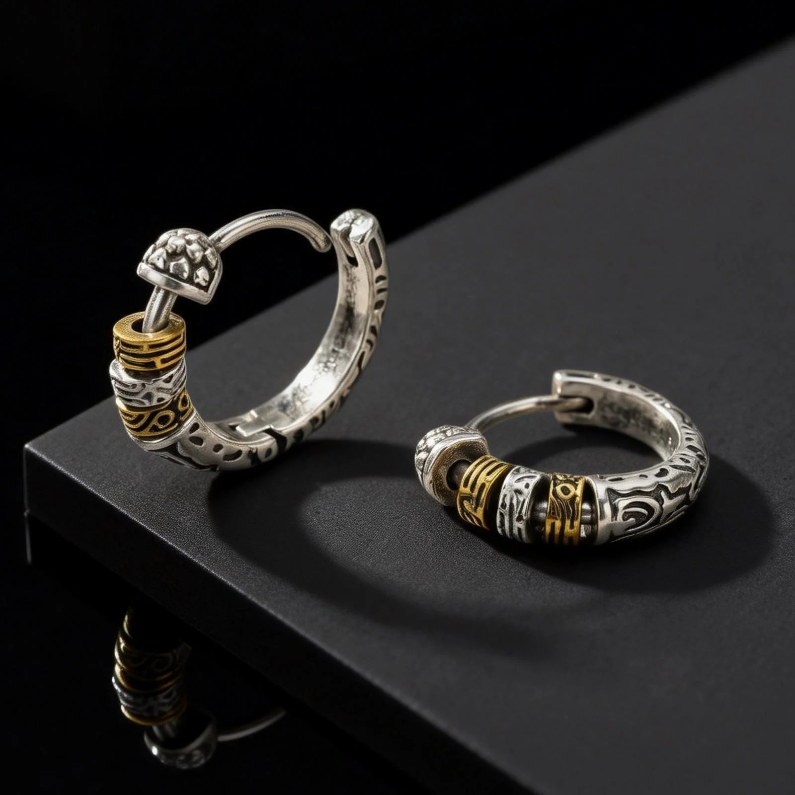 Creative Unique Design Textured Metal Chunky Hoop Earrings for Men Fashion Hiphop Par alternate view