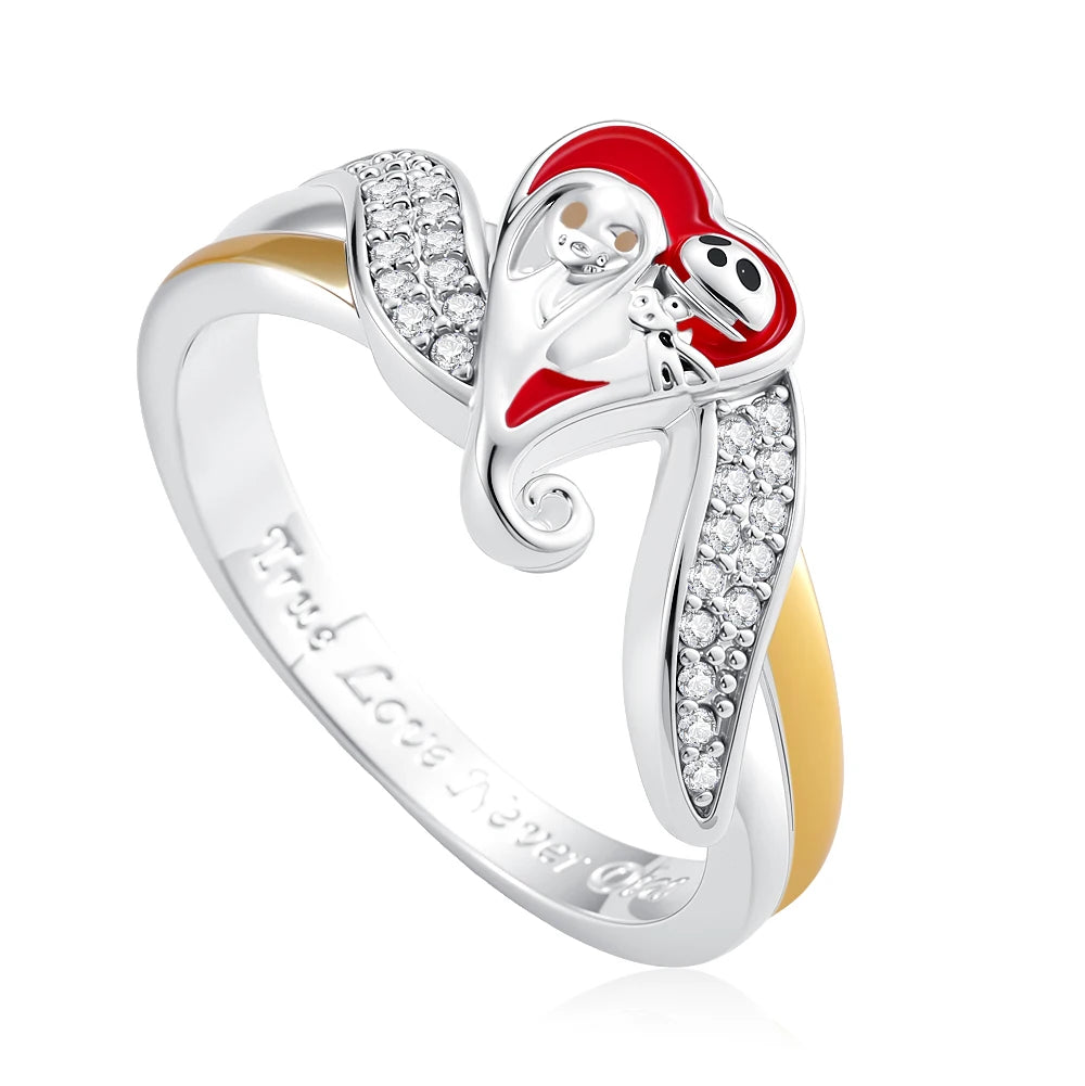 925 Sterling Silber Snoopy Weihnachtsring | Rosa Diamant Orchideen-Schmuck
