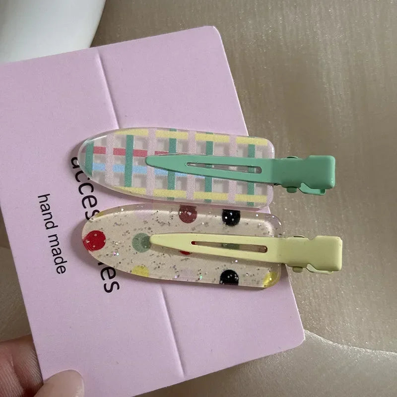 2pcs Candy Color Fruit Side Clips No Crease Seamless Acrylic Hairpins Barrettes Broken Hair Fixed Clips Girls Hair Accessories