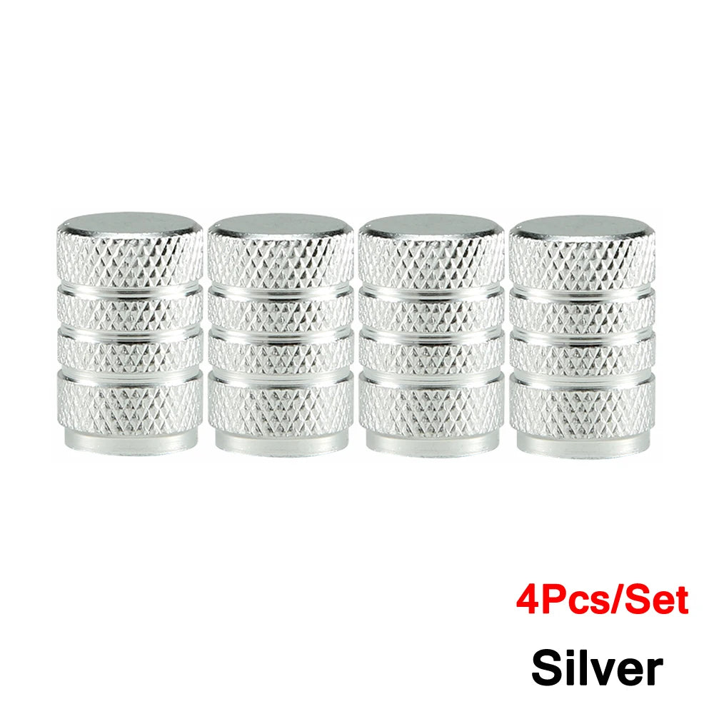 DSYCAR 4Pcs Silver Car Tire Valve Stems Cap Knurling Style Tire Valve Cap Aluminum additional angle