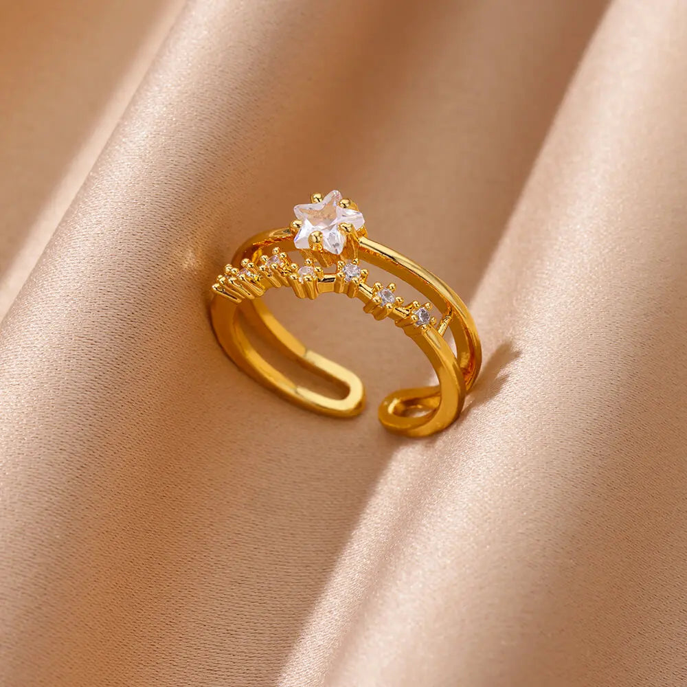 Zircon Geometric Heart Rings For Women Stainless Steel Gold Color Wedding Ring Luxury lifestyle view