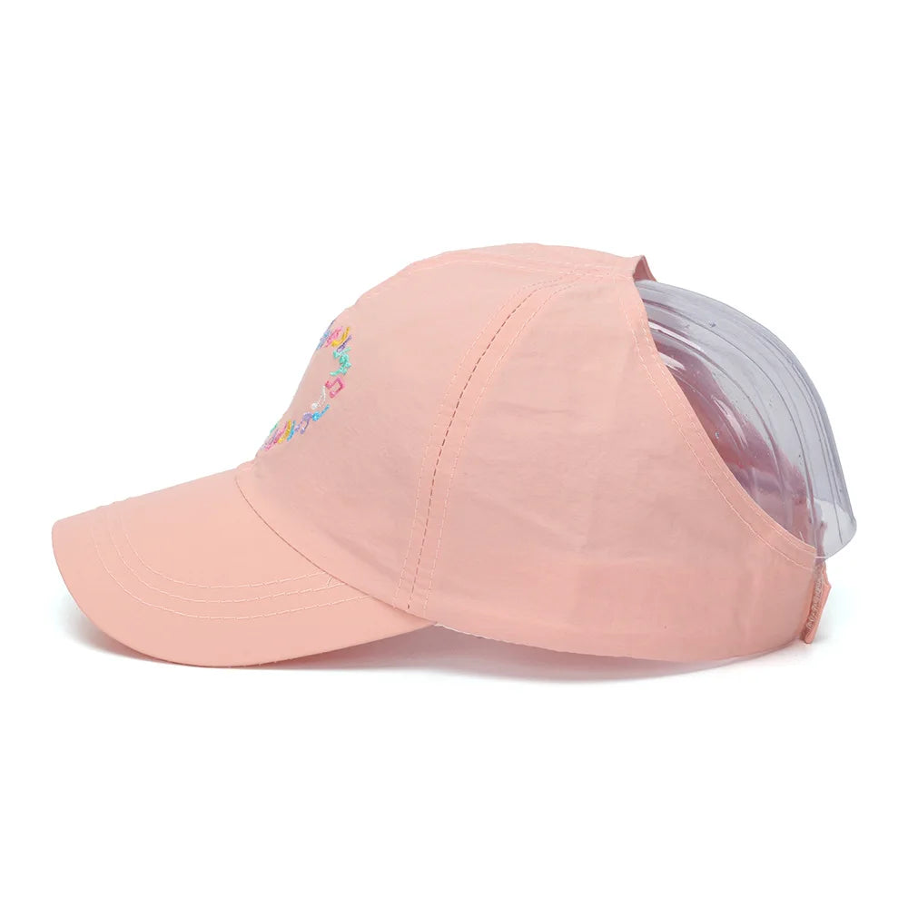 Embroidery Heart Children Baseball Cap for Girls | Ponytail Friendly Sun Hat additional angle