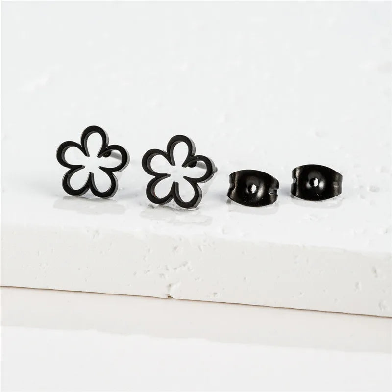 Multiple Stainless Steel Flower Stud Earrings Women Korean Daisy Mandala Rose Lotus E alternate view