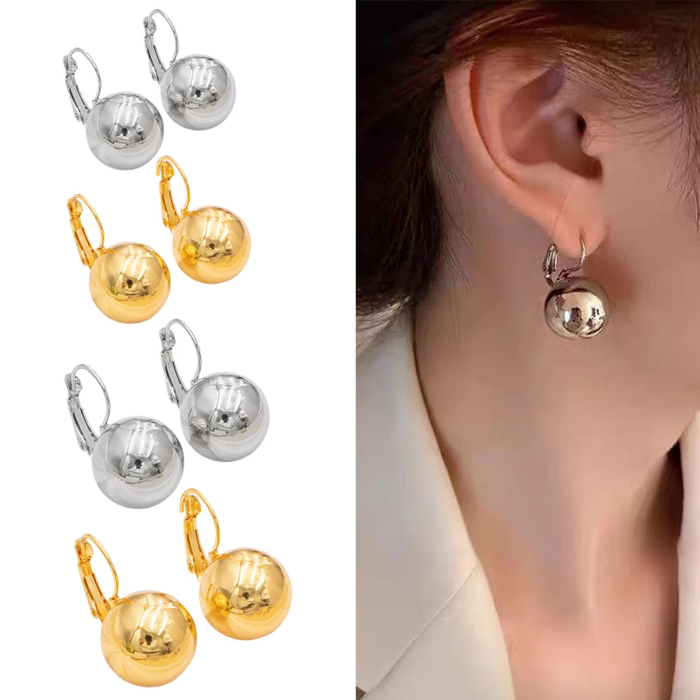 Round Ball Drop Earrings Hollow Stainless Steel Hoop Earrings Smooth Metal Ears Piercing Jewelry Par
