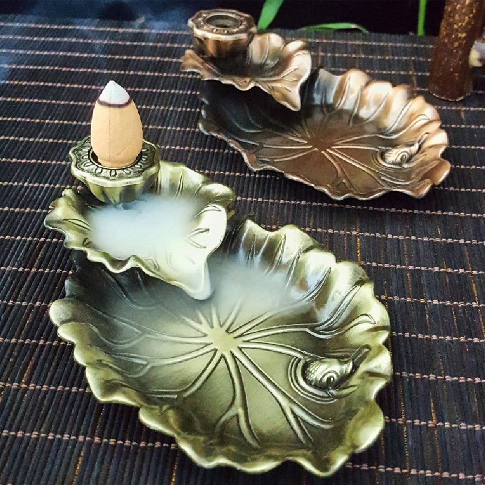 Backflow Incense Waterfall Burner | Metal Frog and Fish Aromatherapy Decor alternate view