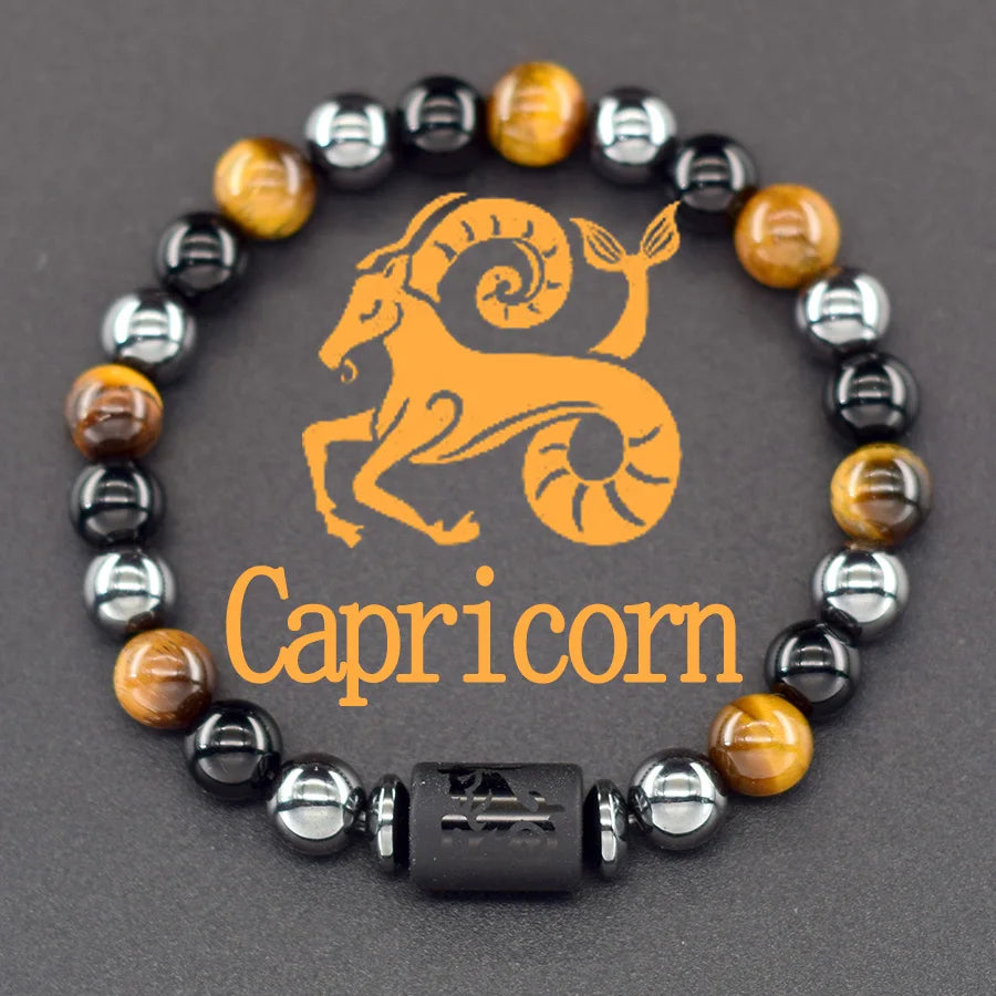 12 Zodiac Sign Bracelet Homme Constellation Bangle Natural Yellow Tiger Eye Stone Hem lifestyle view