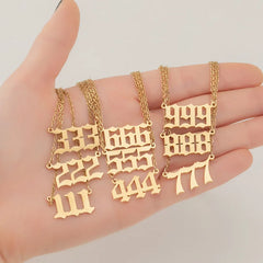 Stainless Steel Angel Number Lucky Numbers Necklaces 111 222 333 444 555 777 888 999 666 000 Pendant