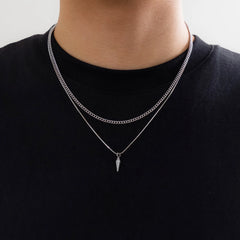 KunJoe 2pcs/set Stainless Steel Metal Rivet Pendant Thin Snake Chain Necklace for Men Punk Silver Co