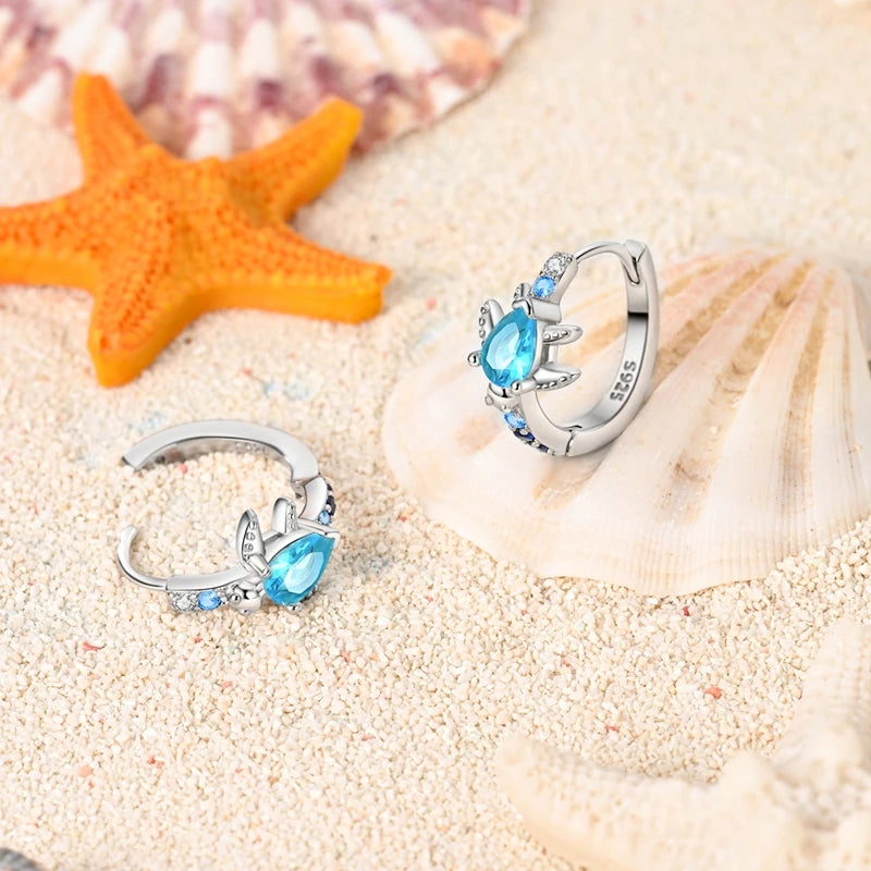 Original 925 Sterling Silver Blue Zirconium Butterfly Earrings Colored Hoop Earrings Wom detail view