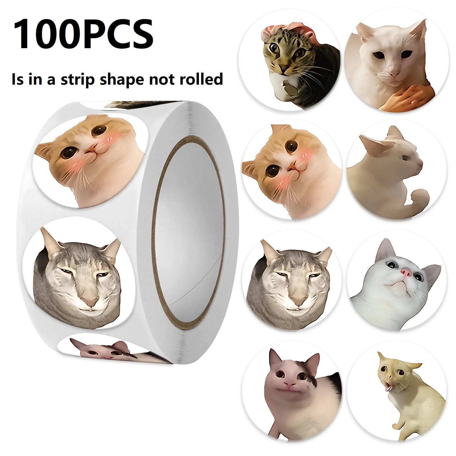 Funny Cat Cartoon Sticker Roll | 100pcs Animal Stickers for Photocard Decor alternate view