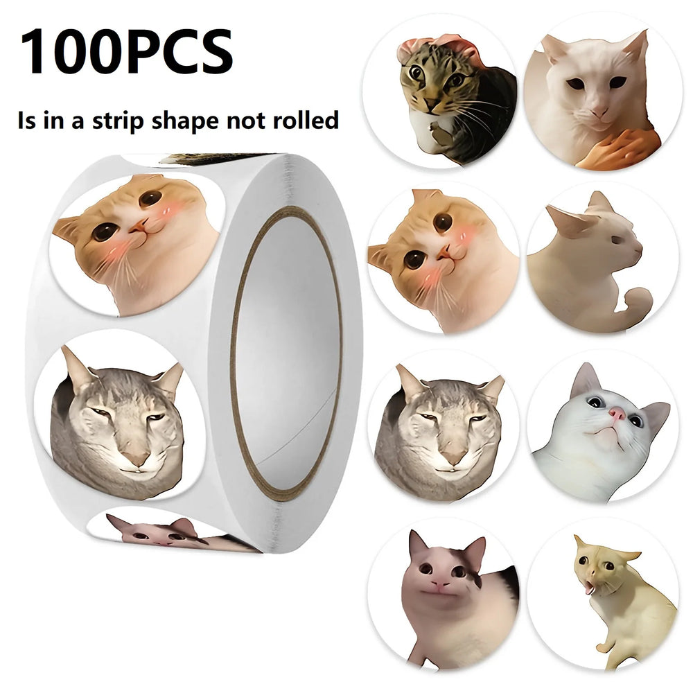 Funny Cat Cartoon Sticker Roll | 100pcs Animal Stickers for Photocard Decor alternate view