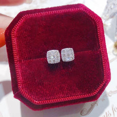 Huitan Simple Square-shaped Stud Earrings Women Inlaid Shiny CZ Versatile Ear Piercing Accessories for Teens Statement Jewelry