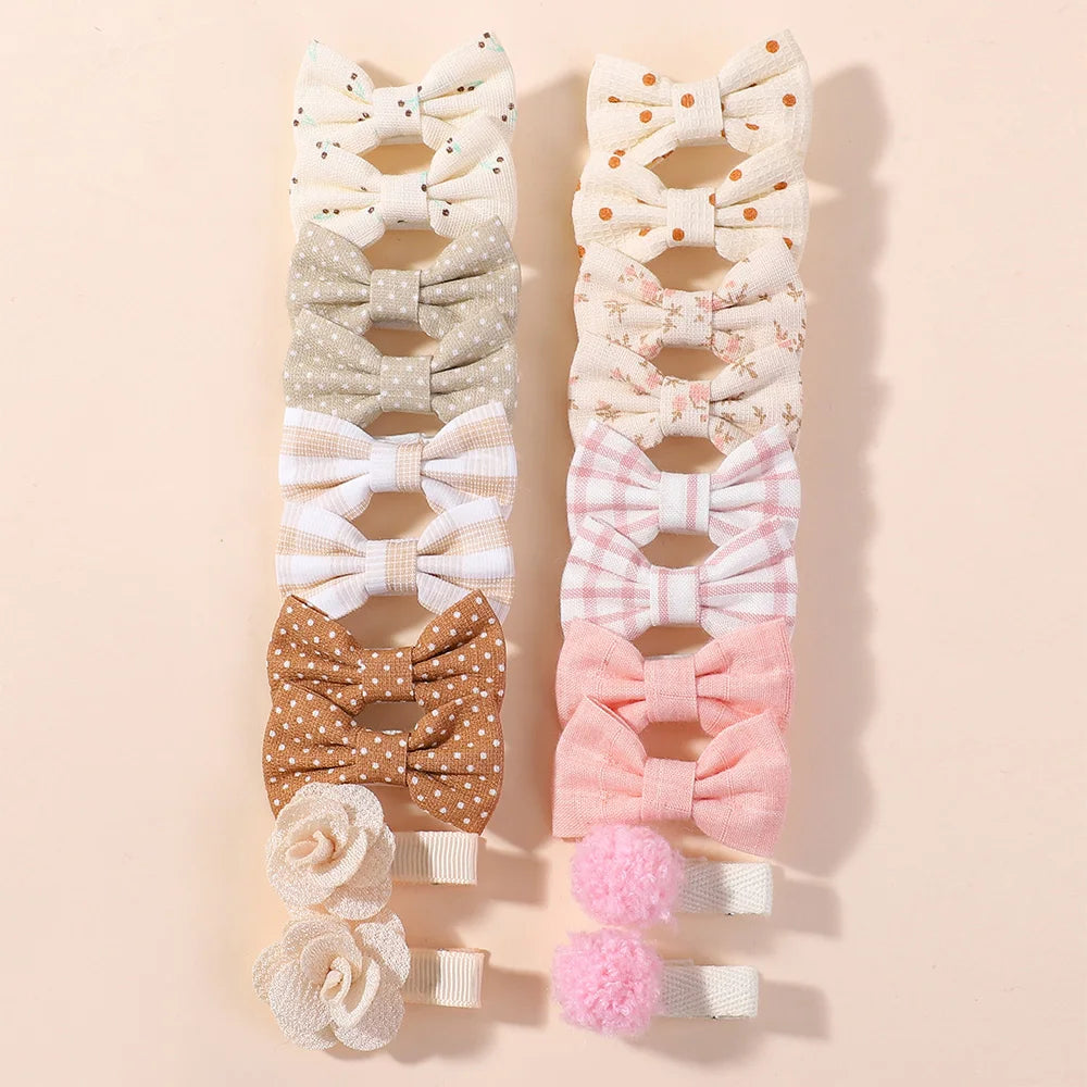 20pcs/set Lovely Kids Bows Hair Clips for Girls Barrette Boutique Full Coverage Fabric C detail view