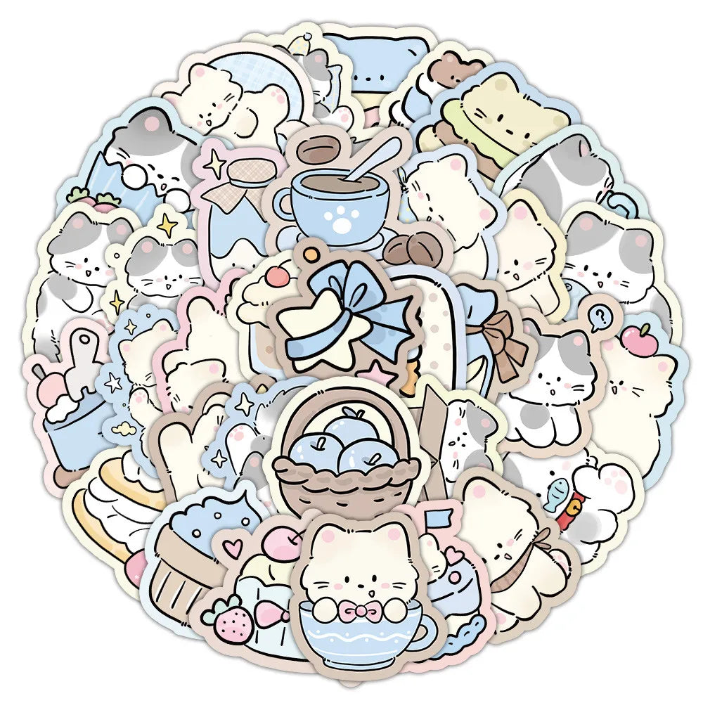 50 Cute Kitten Graffiti Stickers for DIY Decoration | Lazy Cat Vinyl Decal Pack close-up view