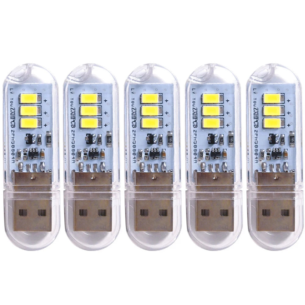 5pcs Portable USB Strip Light Mini Led Warm White Night Lights USB Plug Book Lamp Room Emergency Lighting for Power Bank PC